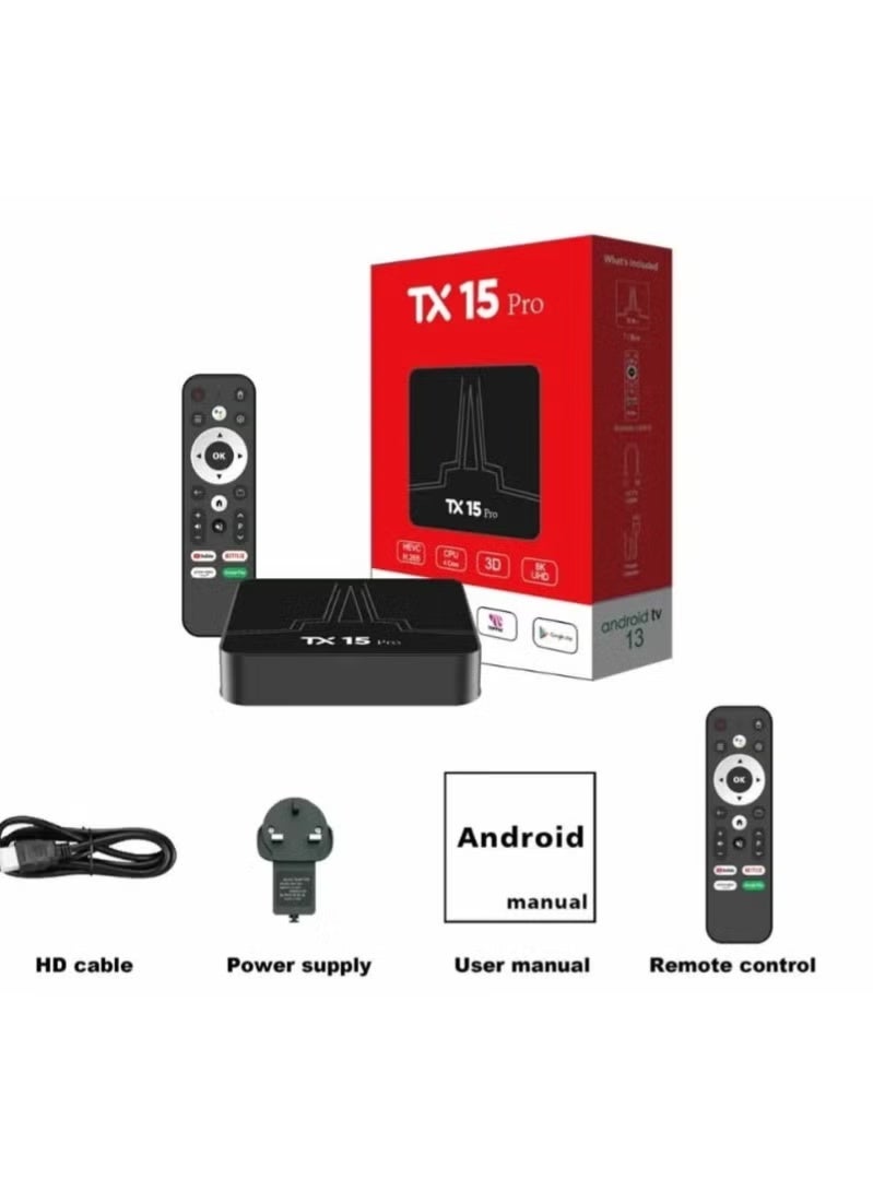 TX15 Pro 8K UHD TV Box with 4GB RAM & 64GB Storage, Voice Remote, Wi‑Fi, HDR Support – High-Performance Streaming Media Player – Black - Image 1